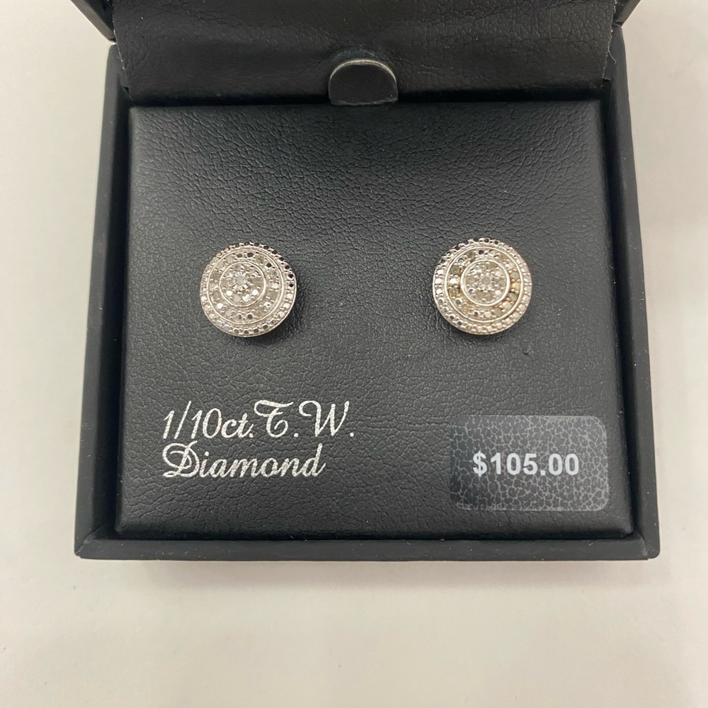 NEW Sterling Silver Diamond Halo Stud Earrings